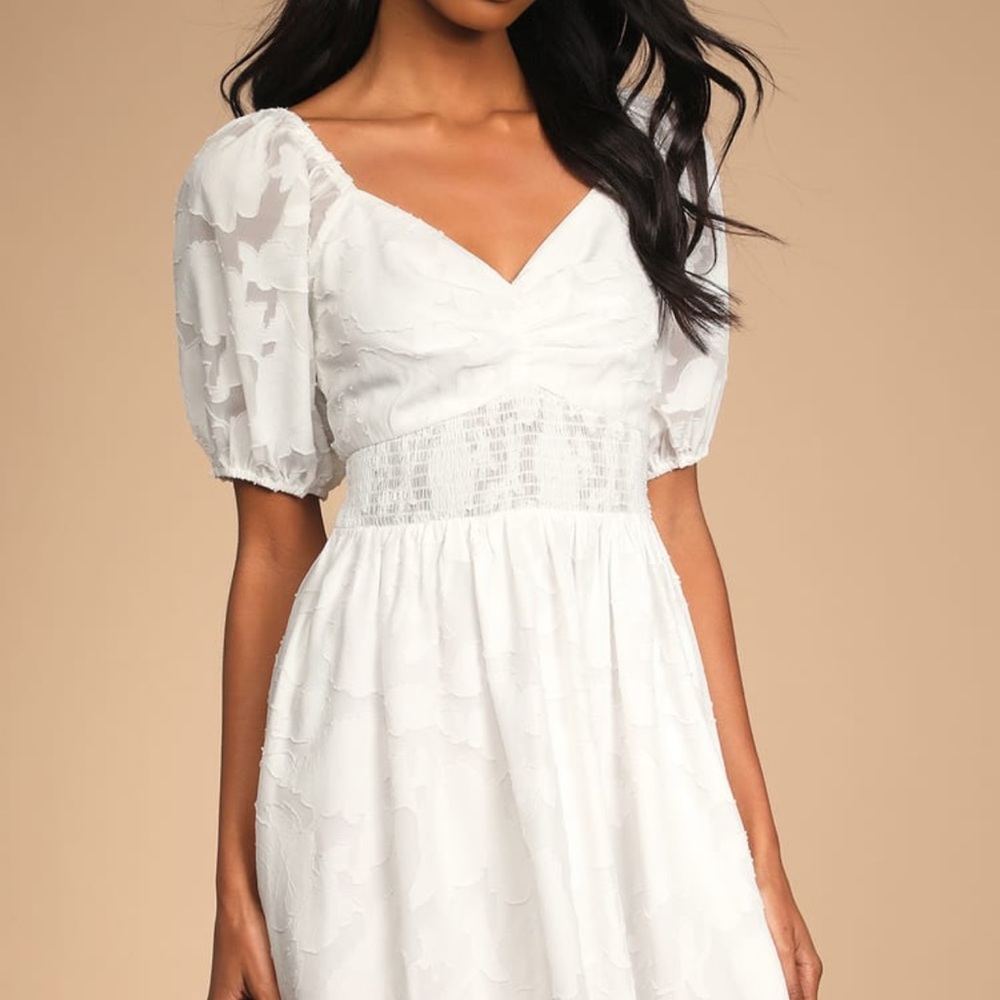 Embracing the Season White Floral Burnout Puff Sleeve Mini Dress